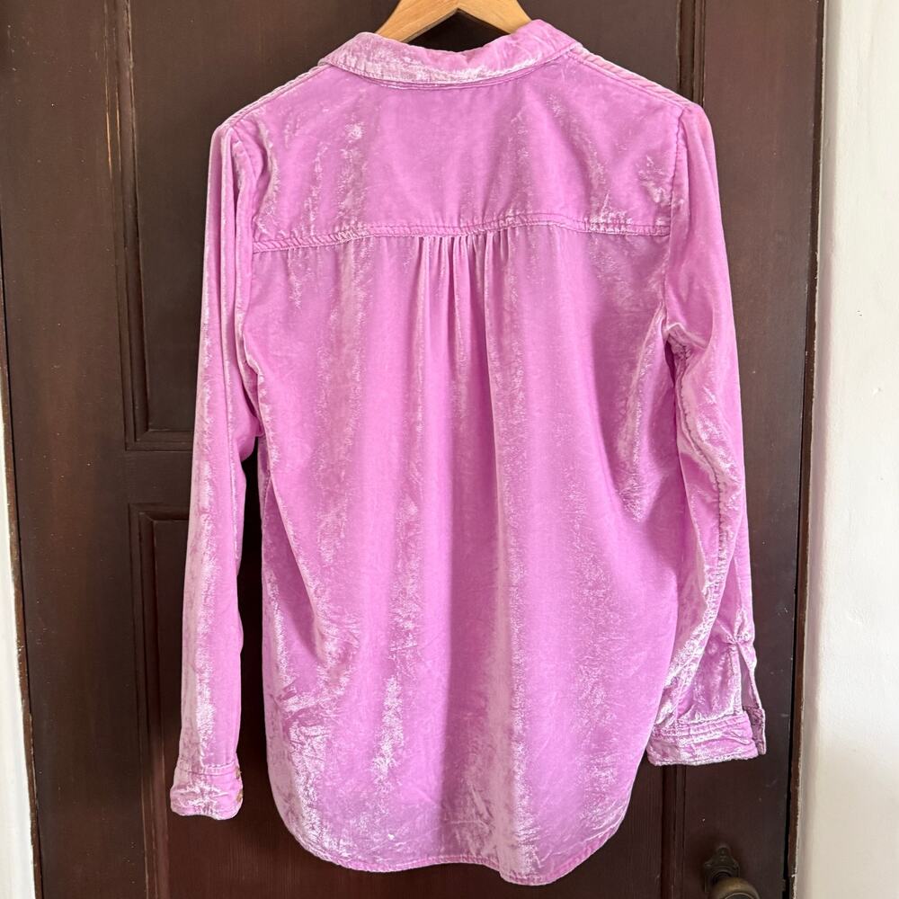 PILCRO | Pink velvet Hadley Mara Velvet Relaxed Button up Shirt | 6 - Picture 2 of 5